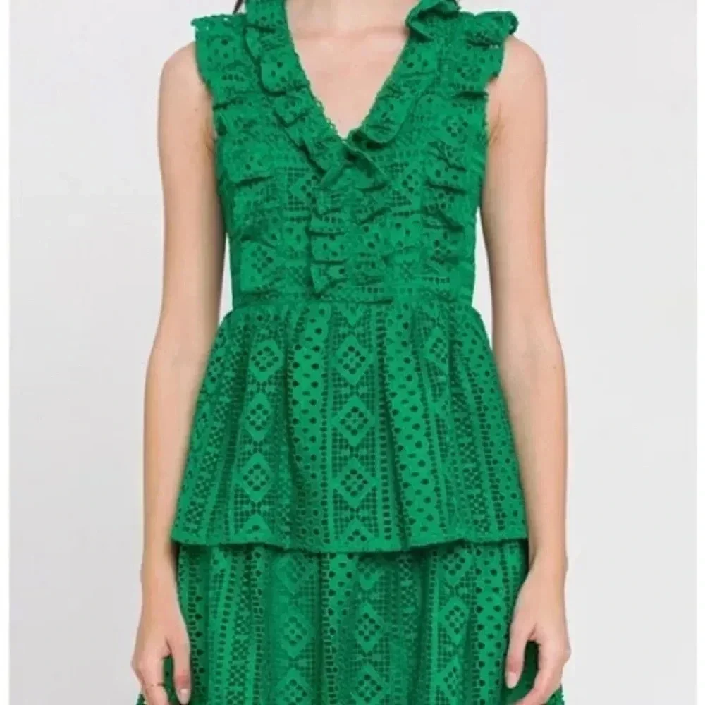 Endless Rose Lace Green tiered Midi Dress (M) - Picture 4 of 8